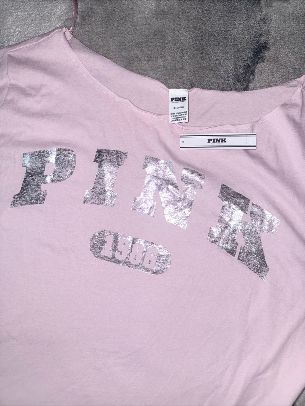 Victorias Secret Pink silver foil tee shirt Medium NWT